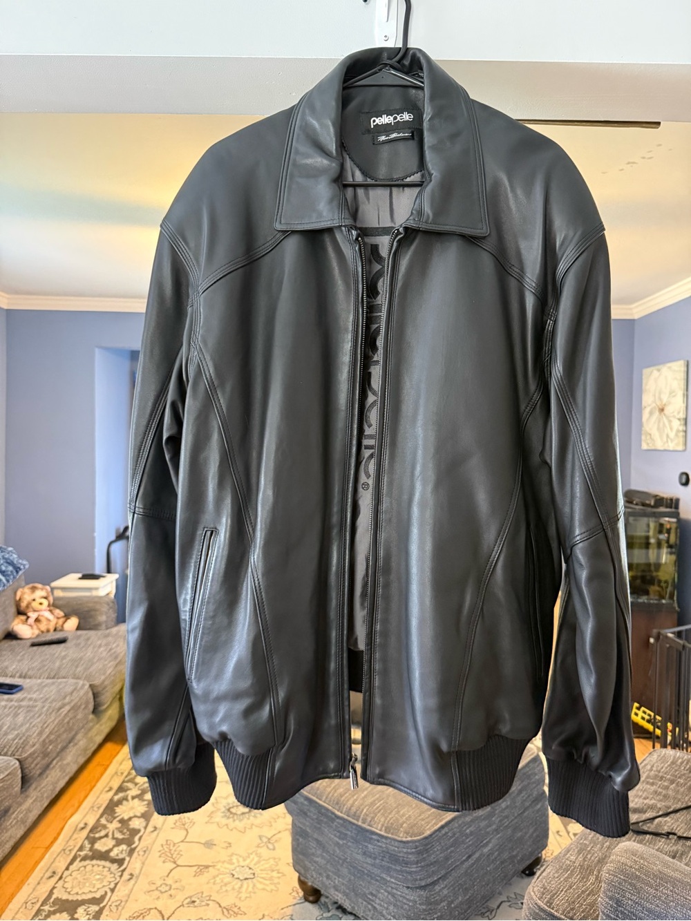Vintage Pelle Pelle Marc Buchanan Black Leather Jacket Sz 48 + Orig Garment Bag